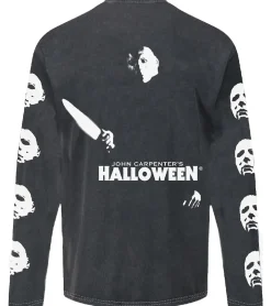 Pullover & Sweater*RE:COVERED X Studio Canal Halloween Herren Langarm-Shirt mit Vintage-Print Baumwoll-Longsleeve Pullover RCSTC116 verwaschenes Schwarz