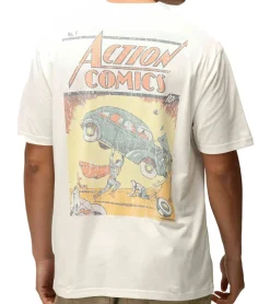 T-Shirts & Tank Tops*RE:COVERED X SUPERMAN DC Herren T-Shirt mit Comic-Print Baumwoll-Shirt Rundhals-Shirt RCWARN556L Ecru-Weiß