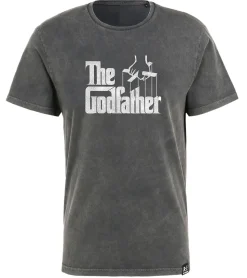 T-Shirts & Tank Tops*RE:COVERED X The Godfather Herren Baumwoll-Shirt mit großem Schriftzug-Print Kurzarm-Shirt MMVCM274 Grau
