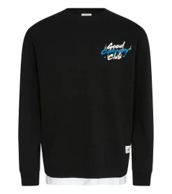 Pullover & Sweater*REDEFINED REBEL Herren Sweatshirt mit Front- und Rückenprint Baumwoll-Pullover im 2-Lagen-Look 223086 Schwarz/Weiß