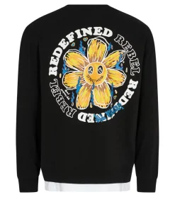 Pullover & Sweater*REDEFINED REBEL Herren Sweatshirt mit Front- und Rückenprint Baumwoll-Pullover im 2-Lagen-Look 223086 Schwarz/Weiß