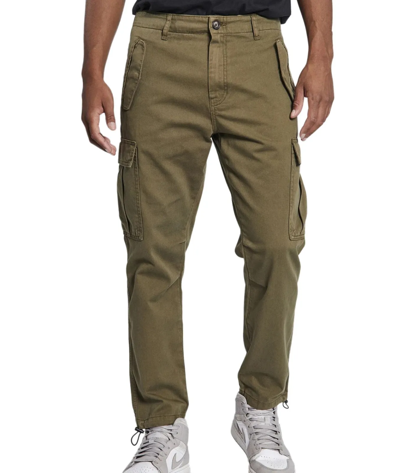 Jeans & Hosen*REDEFINED REBEL Jolan Herren Cargo-Hose im Utility-Look Anti Fit Baumwoll-Hose Ankle-Stil mit Tunnelzug am Beinende 226027 Oliv-Grün