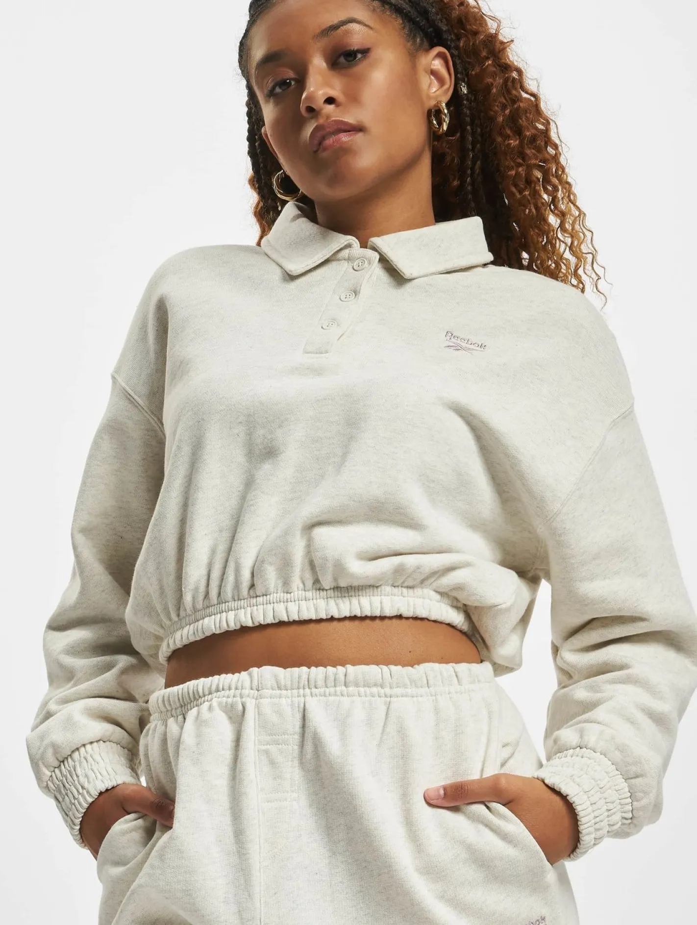 Sweater & Pullover*Reebok Cl Ae Ft Coverup Sweatshirt wolkenweiß meliert