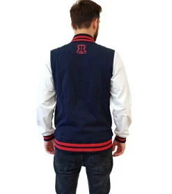 Große Größen|Pullover & Sweater*ROBIN RUTH München Herren College-Jacke mit Schriftzug Frühlings-Jacke mit Stickerei Übergangs-Jacke Sweat-Jacke Navy/Rot oder Schwarz/Gelb