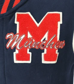 Große Größen|Pullover & Sweater*ROBIN RUTH München Herren College-Jacke mit Schriftzug Frühlings-Jacke mit Stickerei Übergangs-Jacke Sweat-Jacke Navy/Rot oder Schwarz/Gelb
