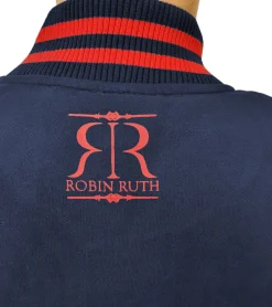 Große Größen|Pullover & Sweater*ROBIN RUTH München Herren College-Jacke mit Schriftzug Frühlings-Jacke mit Stickerei Übergangs-Jacke Sweat-Jacke Navy/Rot oder Schwarz/Gelb