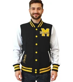 Große Größen|Pullover & Sweater*ROBIN RUTH München Herren College-Jacke mit Schriftzug Frühlings-Jacke mit Stickerei Übergangs-Jacke Sweat-Jacke Navy/Rot oder Schwarz/Gelb