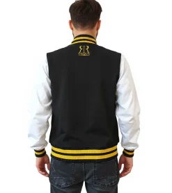 Große Größen|Pullover & Sweater*ROBIN RUTH München Herren College-Jacke mit Schriftzug Frühlings-Jacke mit Stickerei Übergangs-Jacke Sweat-Jacke Navy/Rot oder Schwarz/Gelb