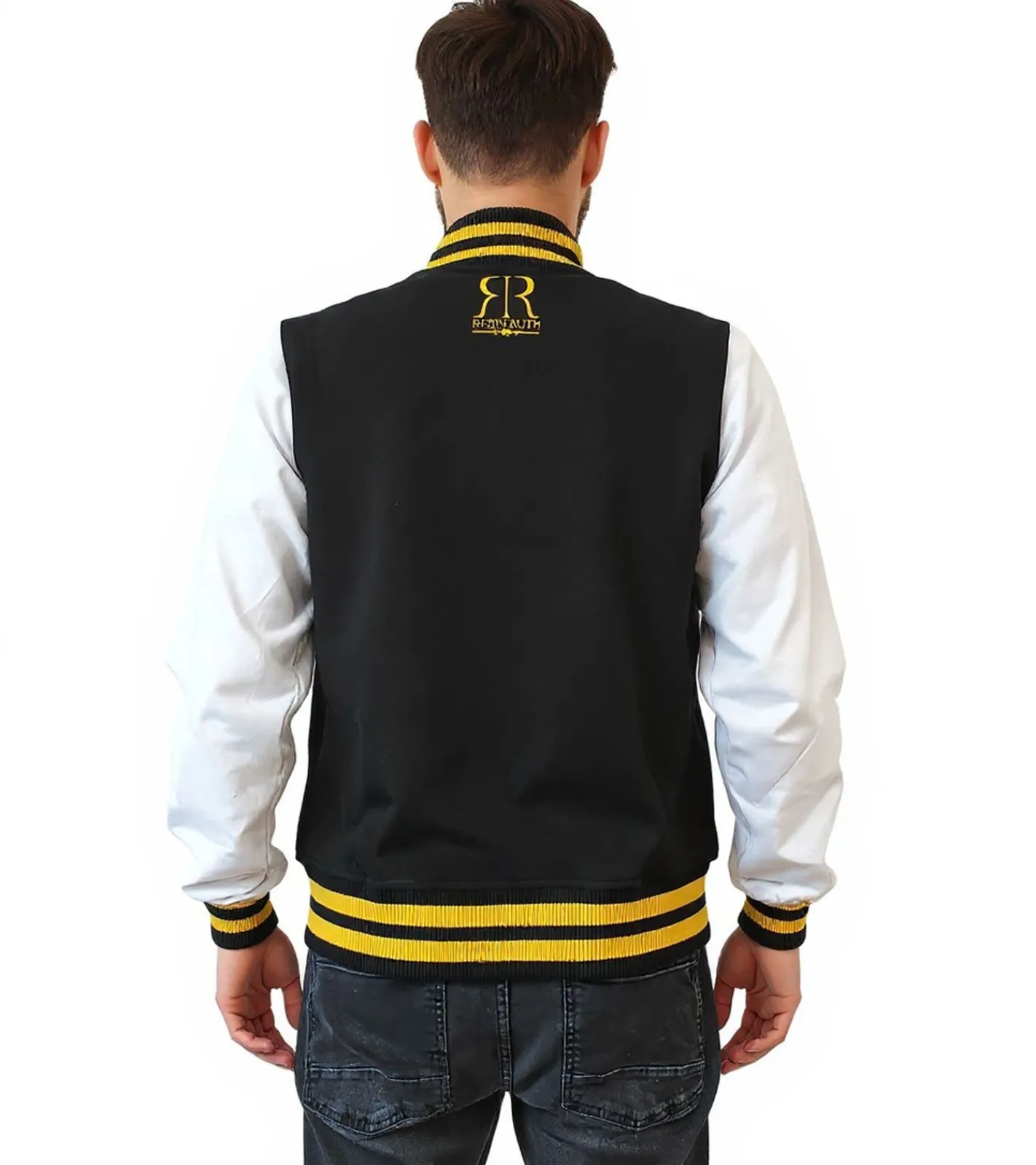 Große Größen|Pullover & Sweater*ROBIN RUTH München Herren College-Jacke mit Schriftzug Frühlings-Jacke mit Stickerei Übergangs-Jacke Sweat-Jacke Navy/Rot oder Schwarz/Gelb