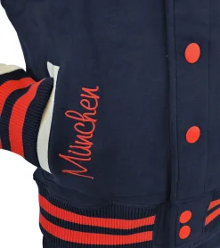 Große Größen|Pullover & Sweater*ROBIN RUTH München Herren College-Jacke mit Schriftzug Frühlings-Jacke mit Stickerei Übergangs-Jacke Sweat-Jacke FMCN-H Navy/Rot