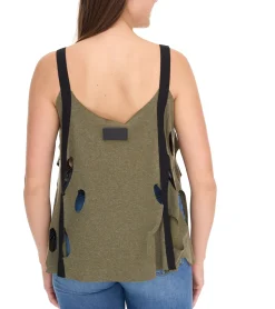 Tops & T-Shirts*ROCKUPY Ariana Damen Tank-Top mit Totenkopf-Ausschnitt Baumwoll-Shirt Sommer-Top mit Cut-Outs 366326 Khaki