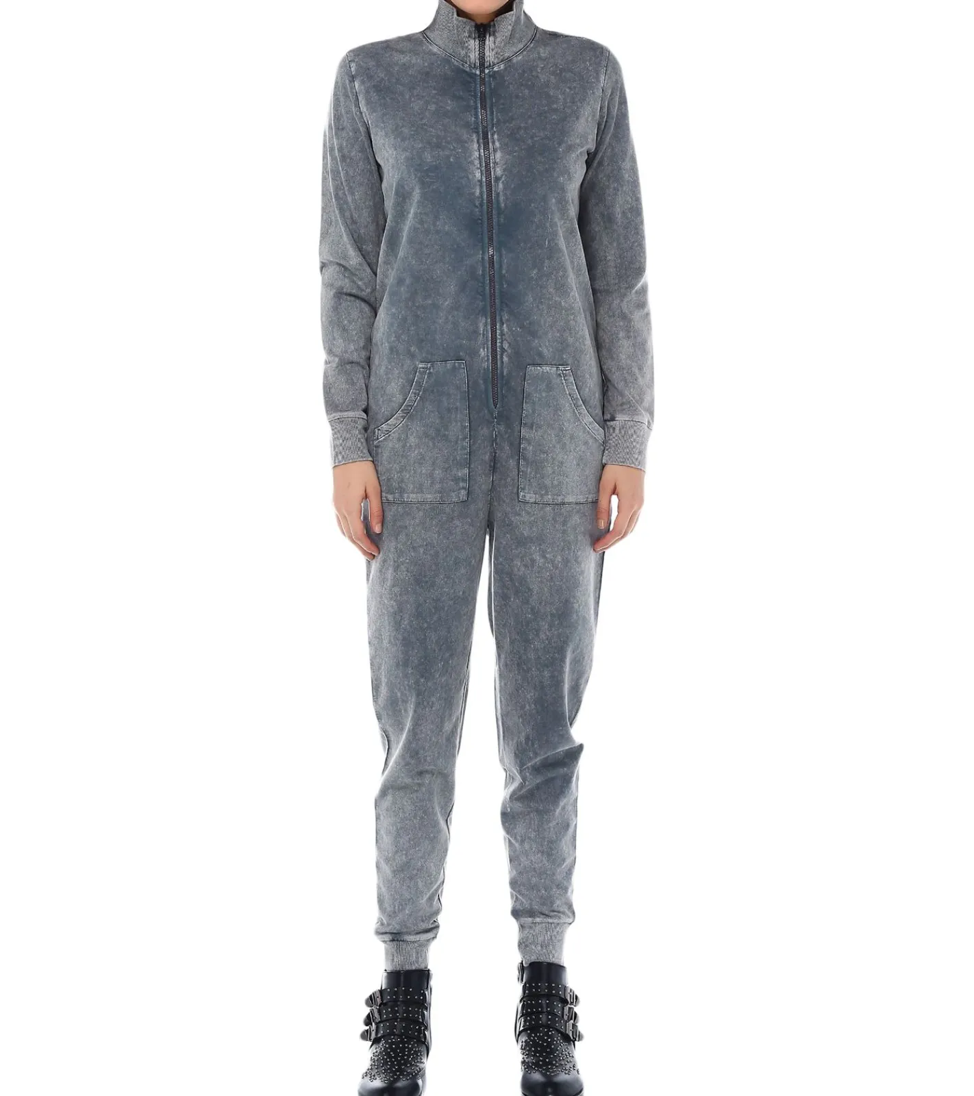 Jumpsuits*ROCKUPY Damen Jumpsuit einfarbiger oder gebatikter Overall mit Rücken-Print cooler Einteiler Onesie Grau oder Weinrot