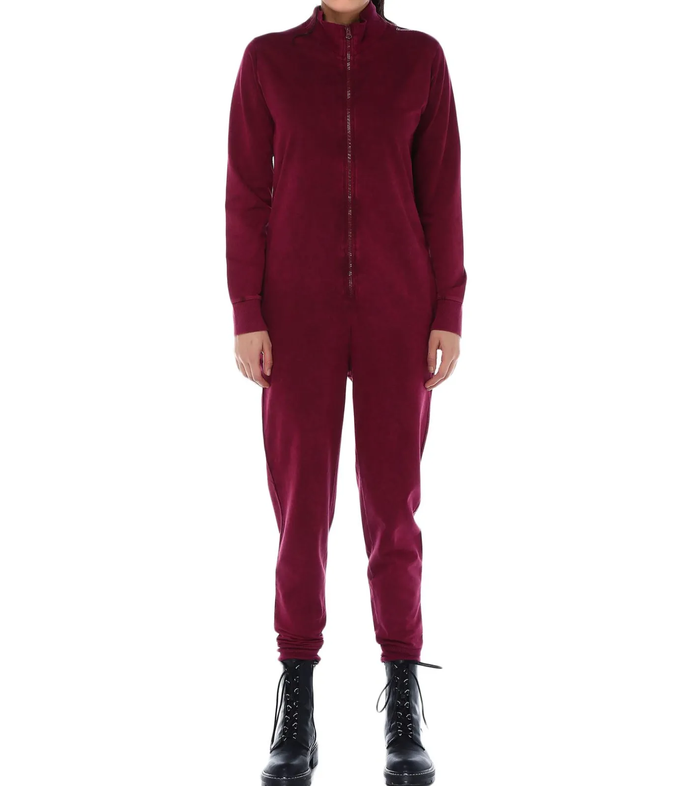 Jumpsuits*ROCKUPY Damen Jumpsuit einfarbiger oder gebatikter Overall mit Rücken-Print cooler Einteiler Onesie Grau oder Weinrot