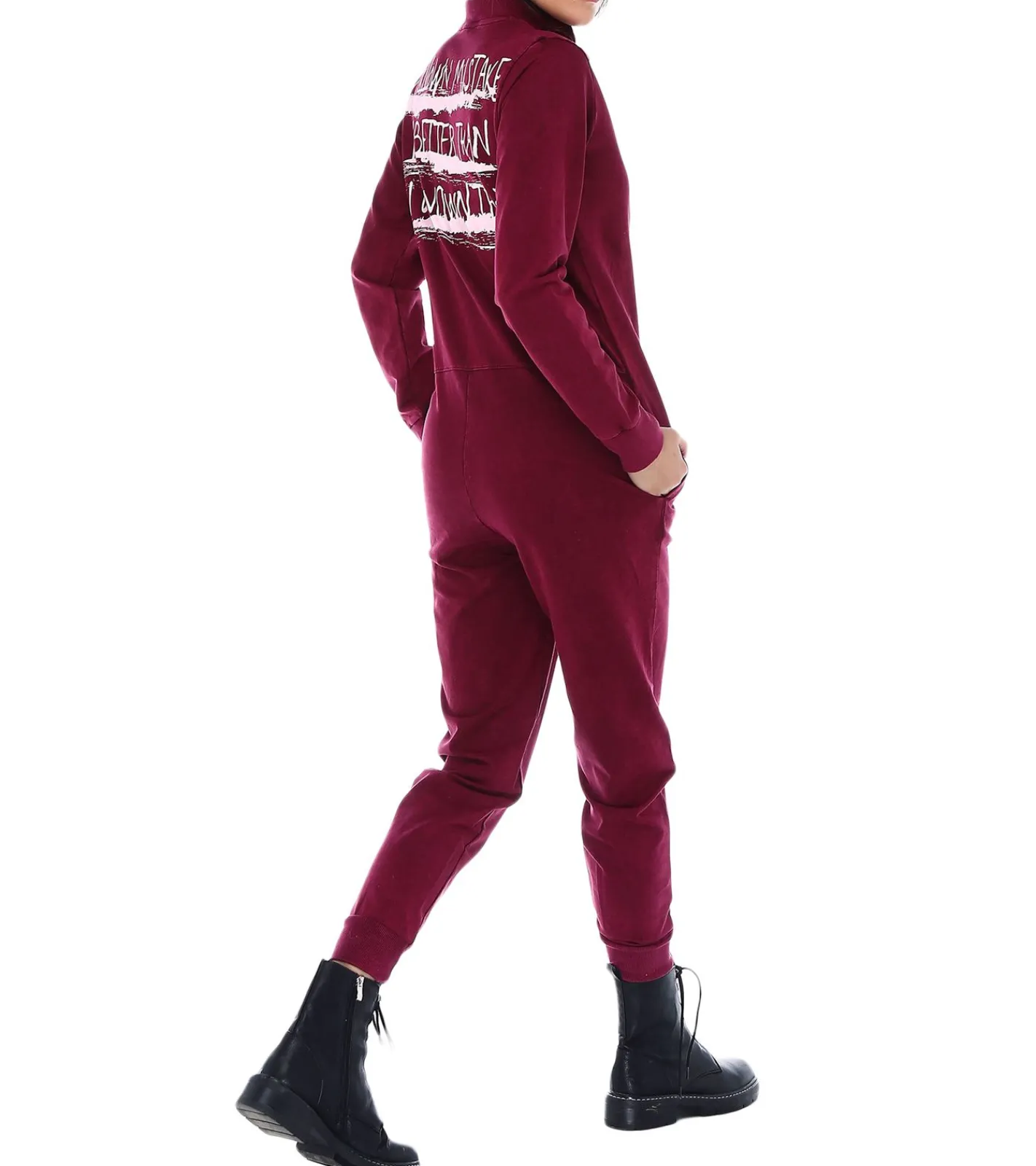 Jumpsuits*ROCKUPY Damen Jumpsuit einfarbiger oder gebatikter Overall mit Rücken-Print cooler Einteiler Onesie Grau oder Weinrot