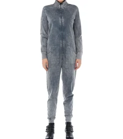 Jumpsuits*ROCKUPY Damen Jumpsuit gebatikter Overall mit Rücken-Print cooler Einteiler Onesie 393825 Grau/Weiß