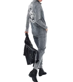 Jumpsuits*ROCKUPY Damen Jumpsuit gebatikter Overall mit Rücken-Print cooler Einteiler Onesie 393825 Grau/Weiß