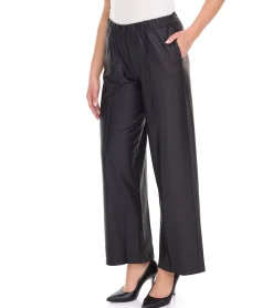 Hosen & Jeans*ROCKUPY Damen Kunst-Leder Palazzo-Hose schlichte Marlene-Hose Freizeit-Hose PRW20-040703 802 Schwarz