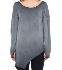 Sweater & Pullover*ROCKUPY Damen Longsleeve asymmetrisches Langarm-Shirt mit Daumenlöchern 323869 Grau