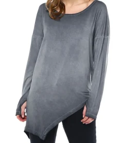 Sweater & Pullover*ROCKUPY Damen Longsleeve asymmetrisches Langarm-Shirt mit Daumenlöchern 323869 Grau