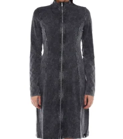 Kleider*ROCKUPY Damen Mini-Kleid mit durchgängigen Reißverschluss Sommer-Kleid Baumwoll-Kleid 725423 Grau