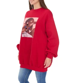 Kleider|Sweater & Pullover*ROCKUPY Damen Mini-Kleid Sweat-Kleid mit großen Glitzersteinen im Pullover-Style RPW20-040303 Rot