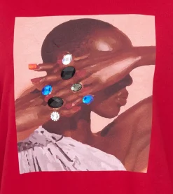 Kleider|Sweater & Pullover*ROCKUPY Damen Mini-Kleid Sweat-Kleid mit großen Glitzersteinen im Pullover-Style RPW20-040303 Rot