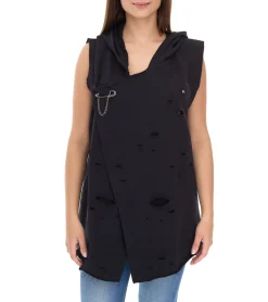 Mäntel & Jacken*ROCKUPY Damen moderne Baumwoll-Weste mit Löchern Kapuzen-Jacke 344889 Schwarz