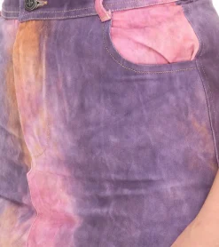 Röcke*ROCKUPY Damen Rock mit Batik-Muster farbenfroher Jeans-Rock gerader Sommer-Rock Midi-Rock mit Schlitz RPW20_040901 917 Violett/Orange/Pink