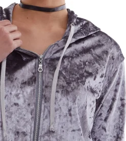 Sweater & Pullover*ROCKUPY Damen Samt-Cardigan glänzende Sweatshirt-Jacke mit Kapuze RPW20_040201 Grau