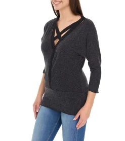 Sweater & Pullover|Tops & T-Shirts*ROCKUPY Damen Sweatshirt Baumwoll-Shirt mit V-Ausschnitt 1/2 Arm W0418001 Grau