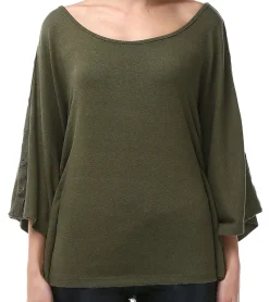 Sweater & Pullover|Tops & T-Shirts*ROCKUPY Damen Sweatshirt kurzärmliges Baumwoll-Shirt mit Flügelärmeln 330635 Khaki