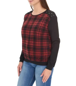Sweater & Pullover*ROCKUPY Damen Sweatshirt leichter Baumwoll-Pullover Glencheck Design 317282 Schwarz/Rot