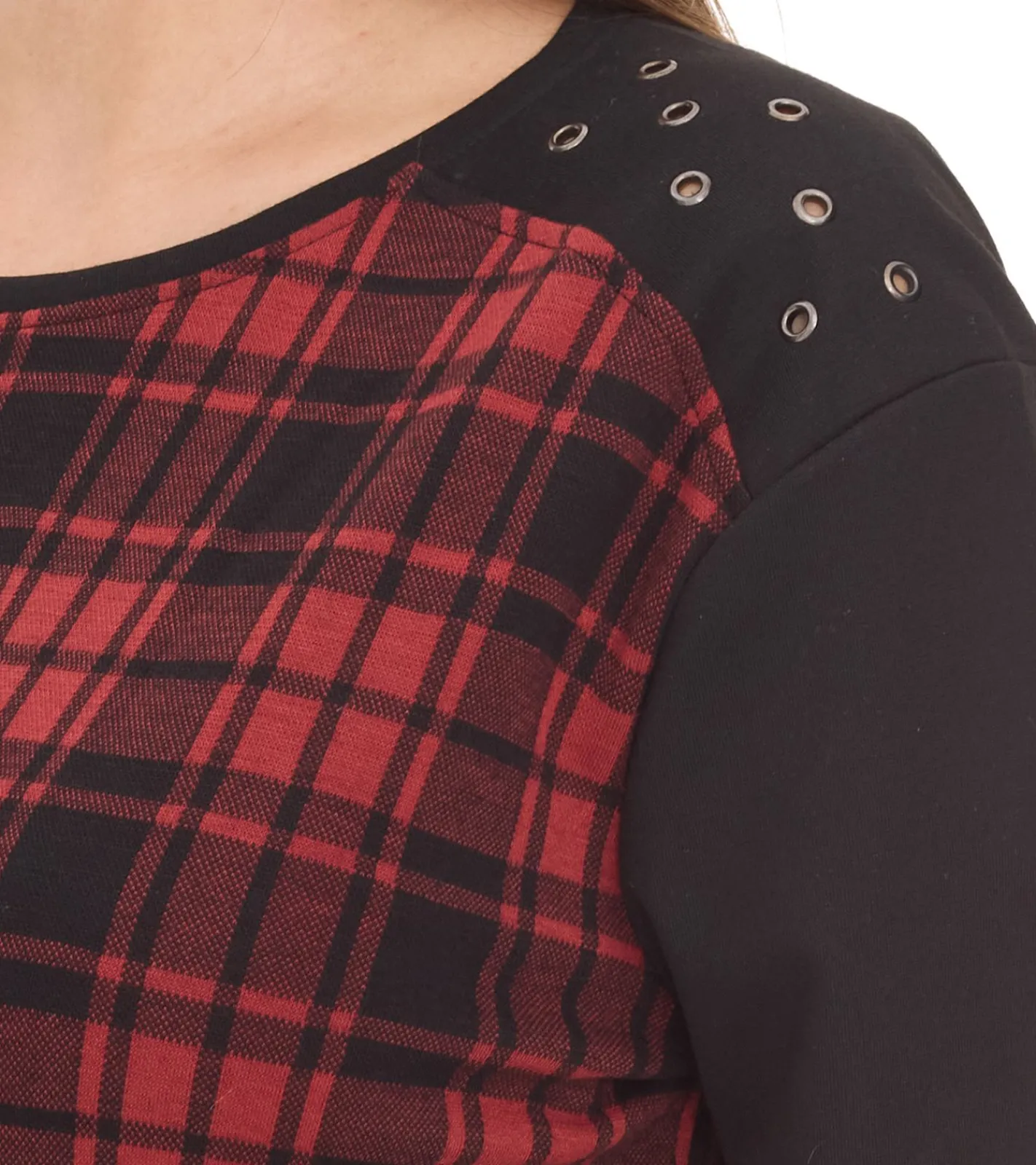 Sweater & Pullover*ROCKUPY Damen Sweatshirt leichter Baumwoll-Pullover Glencheck Design 317282 Schwarz/Rot