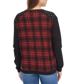 Sweater & Pullover*ROCKUPY Damen Sweatshirt leichter Baumwoll-Pullover Glencheck Design 317282 Schwarz/Rot
