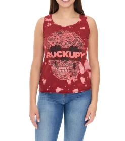 Tops & T-Shirts*ROCKUPY Damen Tank-Top mit Totenkopf-Print Baumwoll-Shirt Sommer-Shirt 317051 Rot