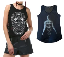 Tops & T-Shirts*ROCKUPY Damen Tank-Top mit oder mit Frauen Baumwoll-Shirt Sommer-Shirt Schwarz/Weiß Totenkopf-Print