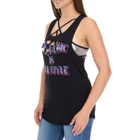 Tops & T-Shirts*ROCKUPY Damen Tank-Top mit glitzerndem BH Sommer-Shirt Rundhals-Top W100102018 Schwarz
