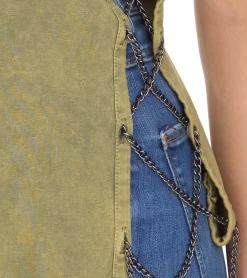 Tops & T-Shirts*ROCKUPY Damen T-Shirt Kurzarm-Shirt mit Seitenschlitz Baumwoll-Shirt Rundhals-Shirt 393828 Grün