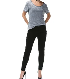 Tops & T-Shirts*ROCKUPY Damen T-Shirt mit Totenkopf-Aufdruck Kurzarm-Shirt Baumwoll-Shirt 317053 Grau