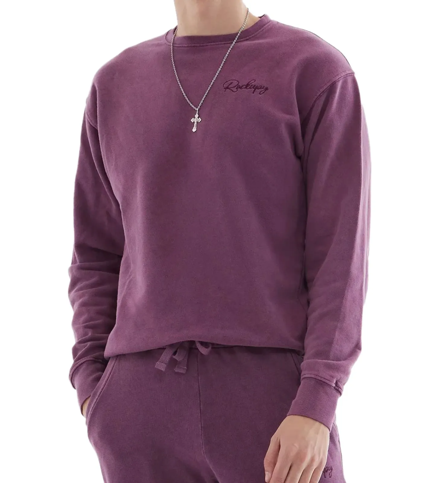 Pullover & Sweater*ROCKUPY Herren Sweatshirt Baumwoll-Pullover mit Logo-Stickerei Rundhals-Pulli UNI-400201 Mauve/Lila