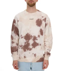 Pullover & Sweater*ROCKUPY Herren Sweatshirt Baumwoll-Pullover mit Logo-Stickerei im batik Look Rundhals-Pulli UNI-400200 Creme-Braun