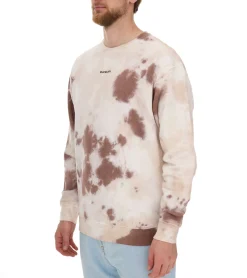 Pullover & Sweater*ROCKUPY Herren Sweatshirt Baumwoll-Pullover mit Logo-Stickerei im batik Look Rundhals-Pulli UNI-400200 Creme-Braun