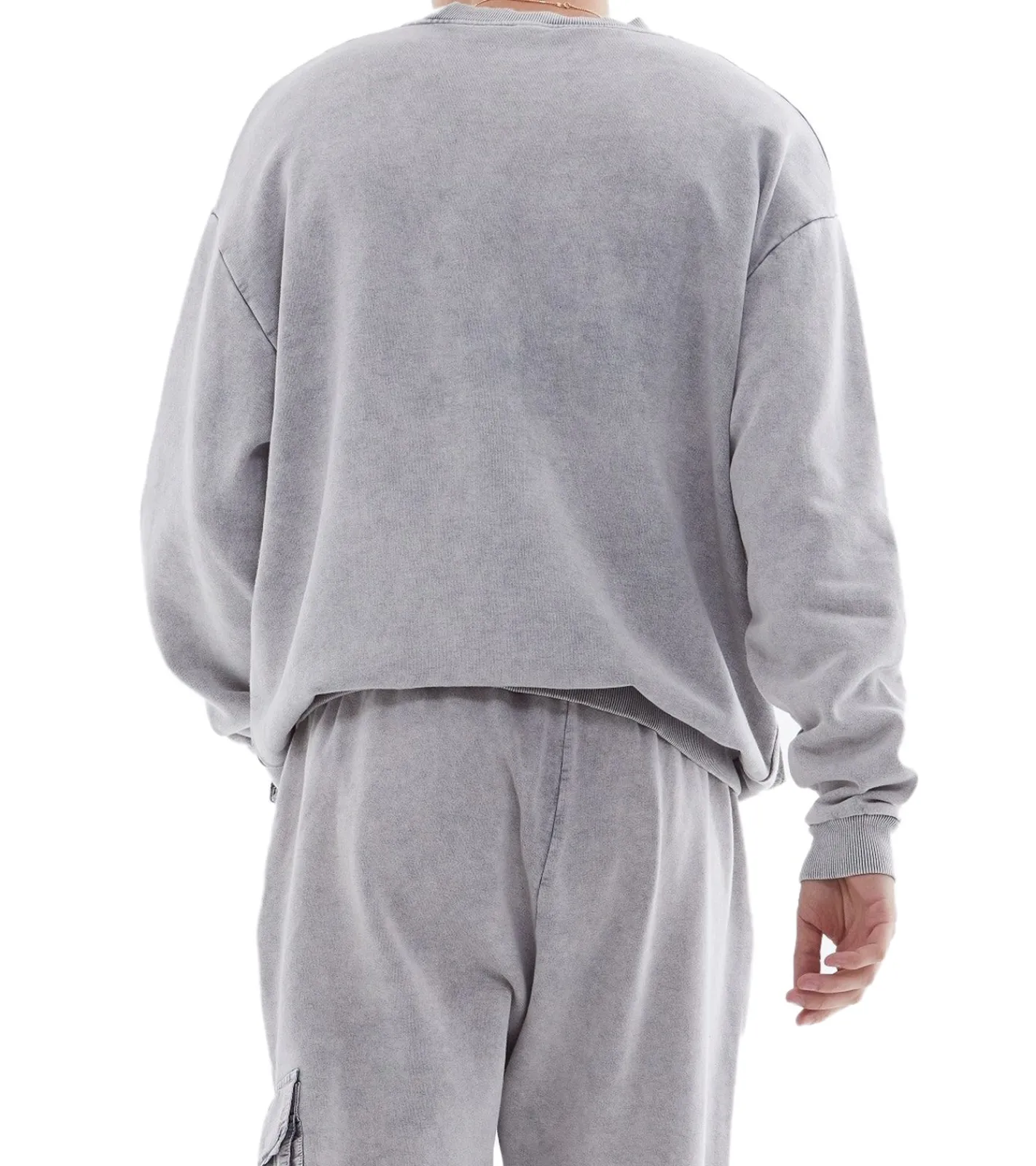 Pullover & Sweater*ROCKUPY Herren Sweatshirt Baumwoll-Pullover mit Taschen Rundhals-Pulli MMS-400001 511 Grau