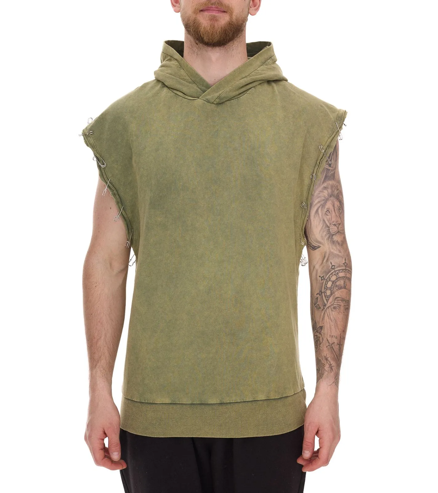 T-Shirts & Tank Tops|Pullover & Sweater*ROCKUPY Herren Tank-Top mit Kapuze ärmelloses Baumwoll-Shirt mit Rücken-Print gebatiktes Muskel-Shirt 393827 Grün