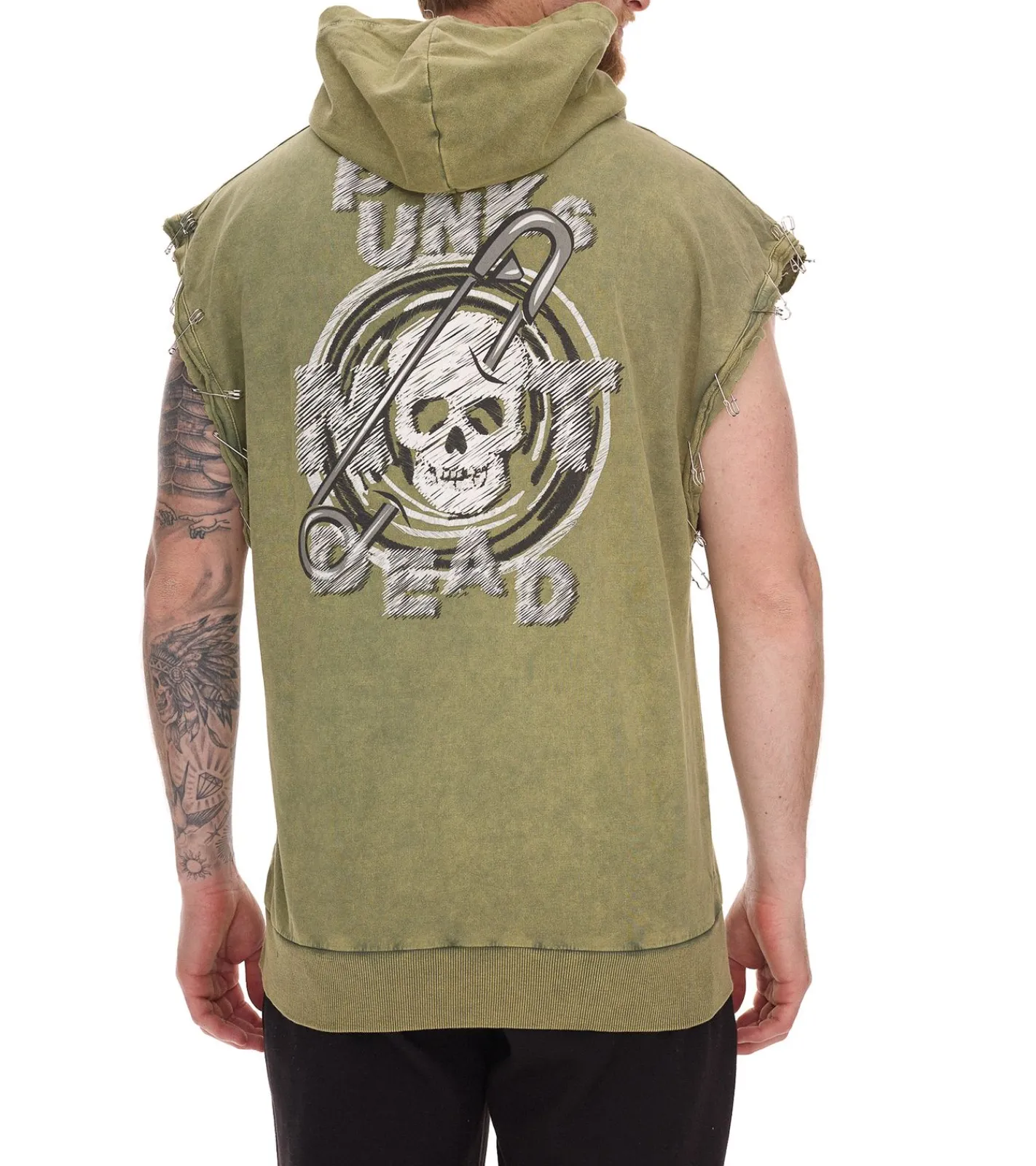 T-Shirts & Tank Tops|Pullover & Sweater*ROCKUPY Herren Tank-Top mit Kapuze ärmelloses Baumwoll-Shirt mit Rücken-Print gebatiktes Muskel-Shirt 393827 Grün