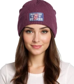 Caps & Mützen*BioworldMerch Rolling Stones Beanie kuschelige Frühlings-Mütze gemütlicher Strick-Beanie Fan-Artikel KC100589RST Weinrot/Blau