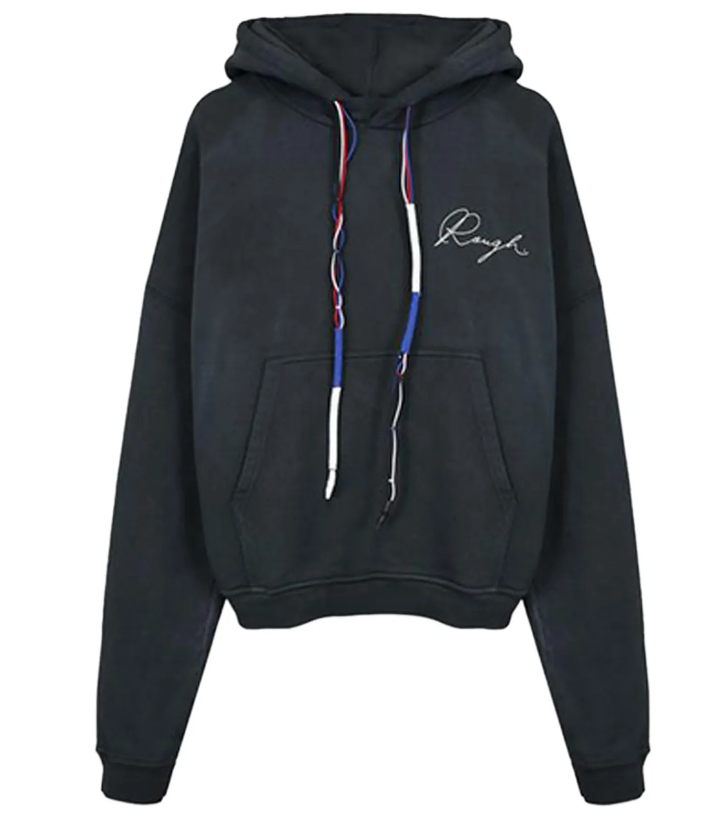 Pullover & Sweater*ROUGH. Herren Hoody mit Kapuze Baumwoll-Pullover Washed-Pullover Schwarz