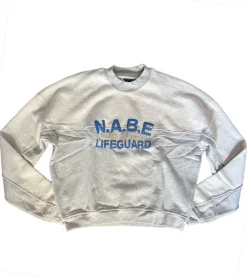 Pullover & Sweater*ROUGH. Nabe Herren Sweater stylischer Baumwoll-Pullover mit Logo-Stickerei Sweatshirt Grau/Weiß
