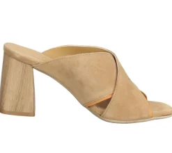 Zehentrenner & Sandalen*Sansibar Damen Echtleder-Schuhe moderne Sommer-Sandale mit Blockabsatz offener Slipper 1076140 Hellbraun