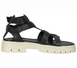 Zehentrenner & Sandalen*Sansibar Damen Sandalette Echtleder-Sandalen im Gladiator-Stil mit Nieten 1096420 Schwarz